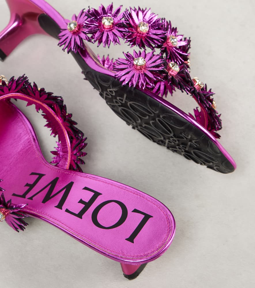 Loewe Petal Metallic Flowers Slide Sandals In Pink