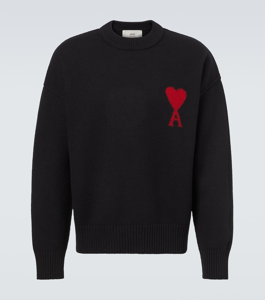 Ami Alexandre Mattiussi Ami Felted Wool Sweater With Heart And Logo Detail In Black