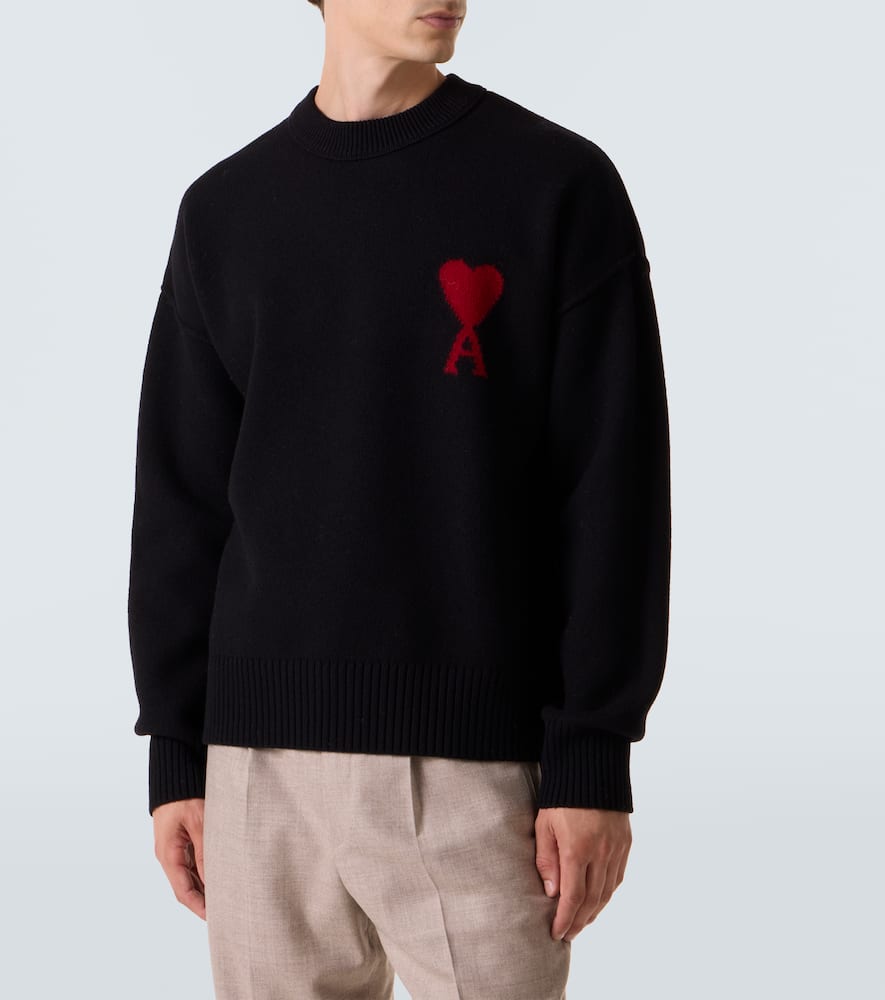 Ami Alexandre Mattiussi Ami Felted Wool Sweater With Heart And Logo Detail In Black