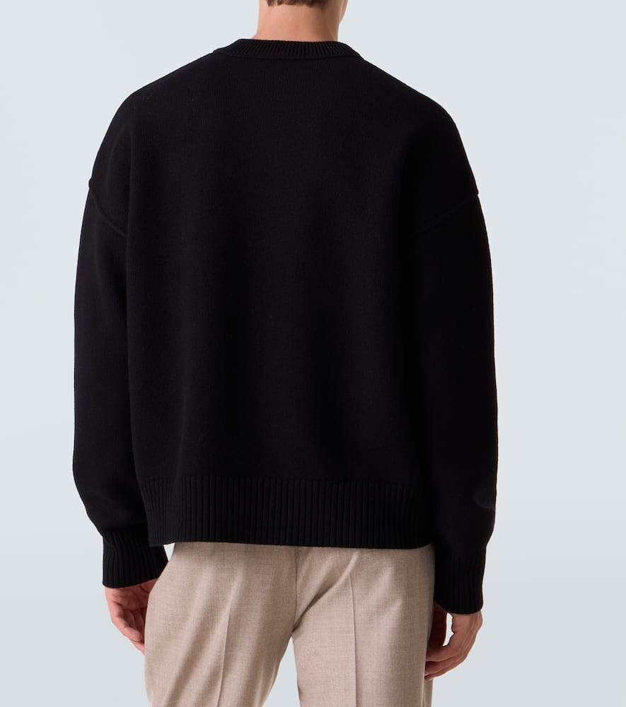Ami Alexandre Mattiussi Ami Felted Wool Sweater With Heart And Logo Detail In Black