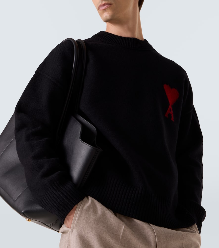 Ami Alexandre Mattiussi Ami Felted Wool Sweater With Heart And Logo Detail In Black