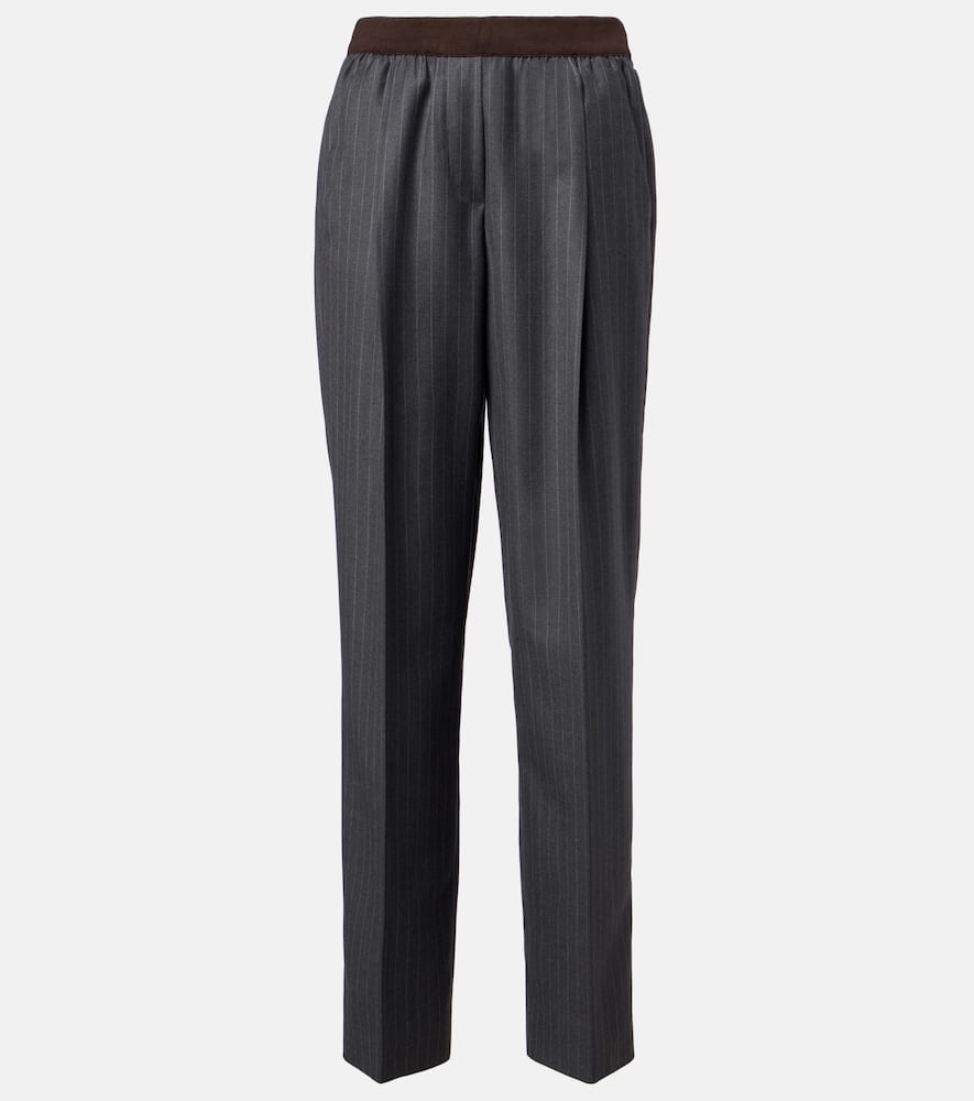 Miu Miu Pinstripe Virgin Wool Wide-leg Pants In Gray