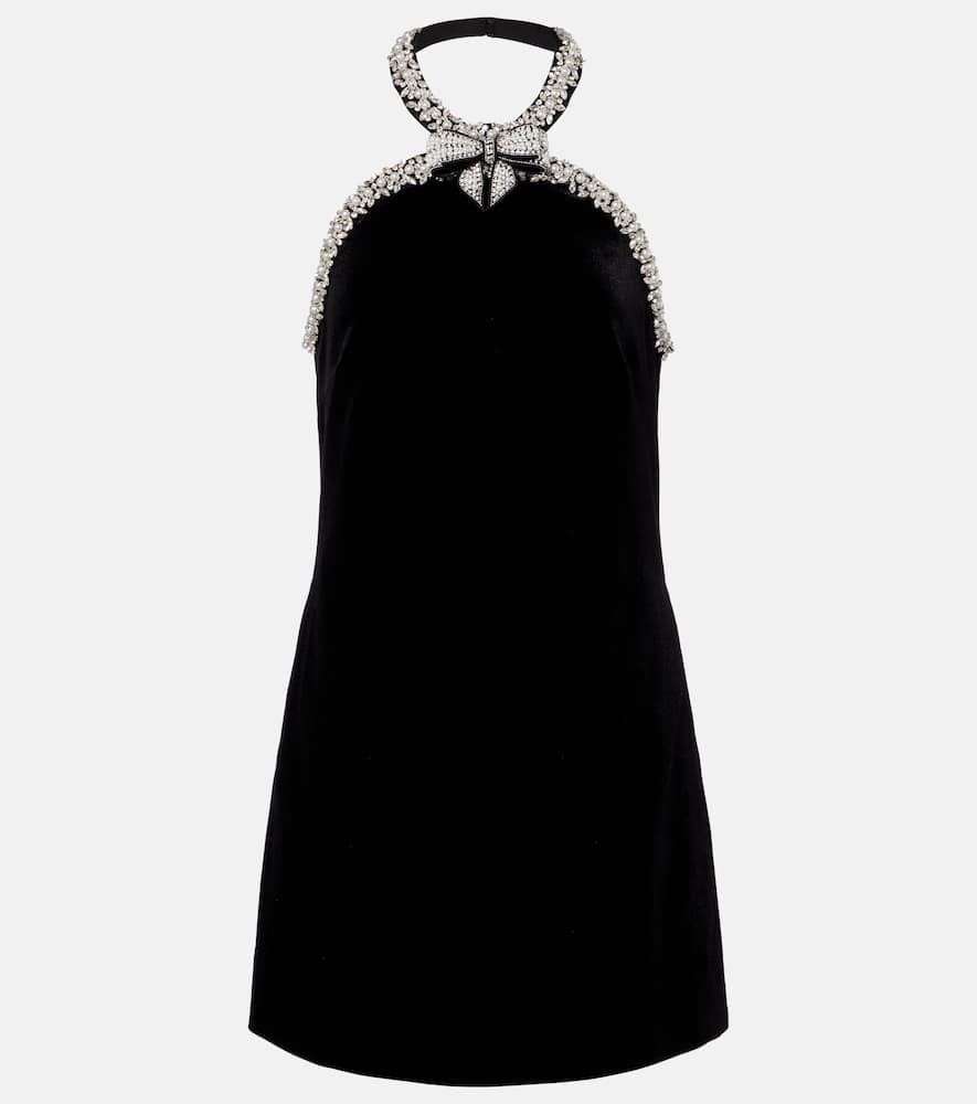 Self-portrait Crystal-embellished Velvet Minidress In Black