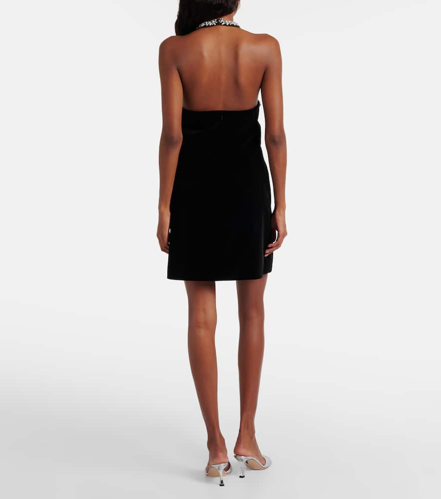 Self-portrait Crystal-embellished Velvet Minidress In Black