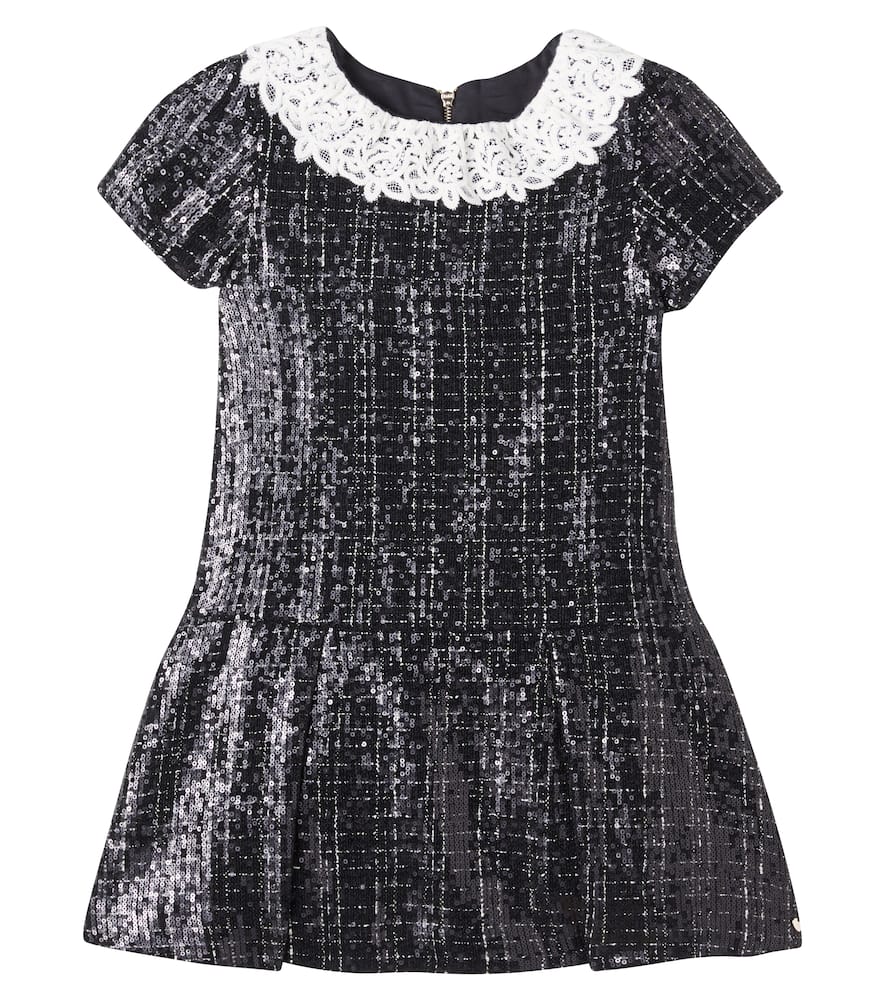 Tartine Et Chocolat Lace-trimmed Sequined Tweed Dress In Black