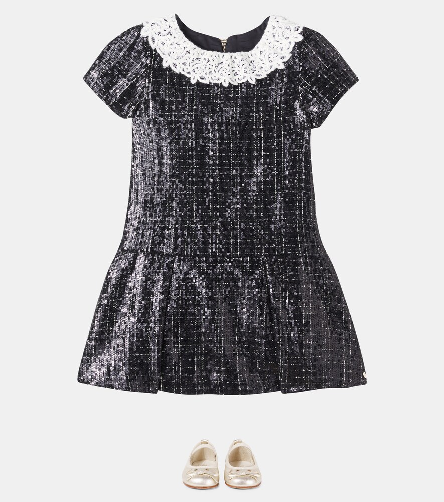  Tartine Et Chocolat Tartine Et Chocolat Lace-trimmed Sequined Tweed Dress 