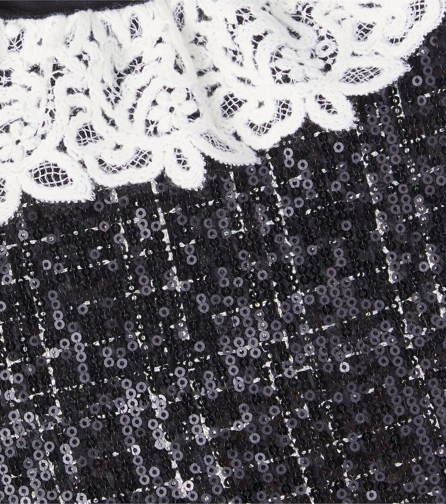 Tartine Et Chocolat Lace-trimmed Sequined Tweed Dress In Black