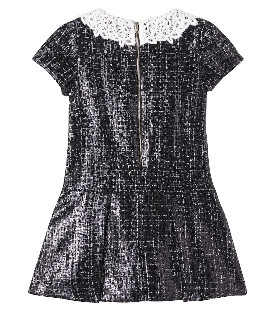 Tartine Et Chocolat Lace-trimmed Sequined Tweed Dress In Black