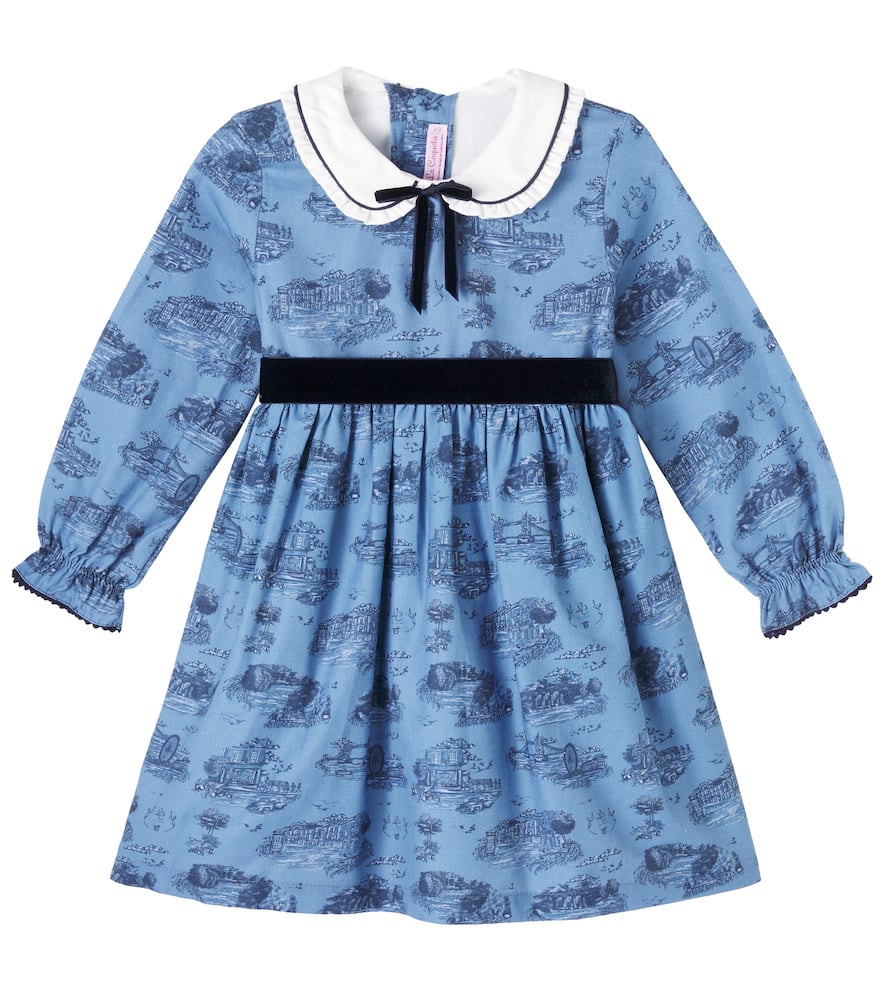 La Coqueta Helena Printed Cotton Dress In Blue