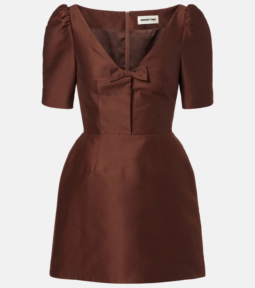 Shushu-tong Bow-detailing Puff-sleeve Dress In Brown