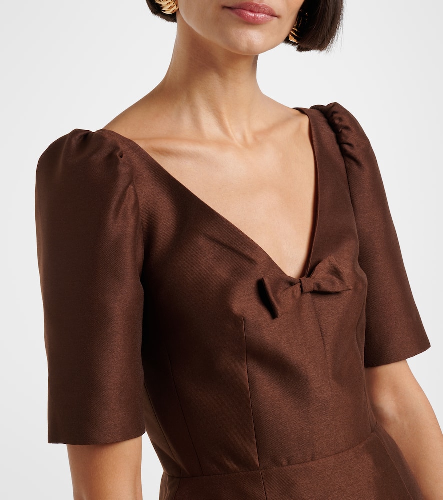 Shushu-tong Bow-detailing Puff-sleeve Dress In Brown