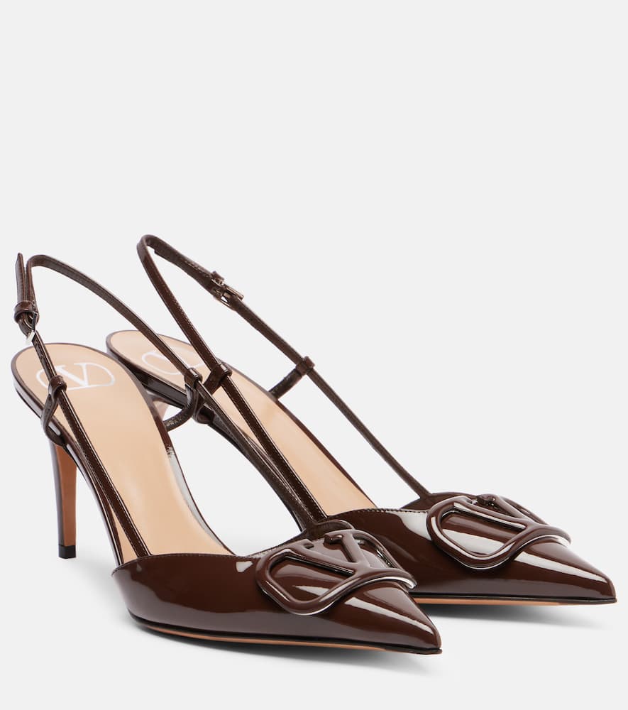 Valentino Patent Leather Slingback Pumps With Stiletto Heel In Brown