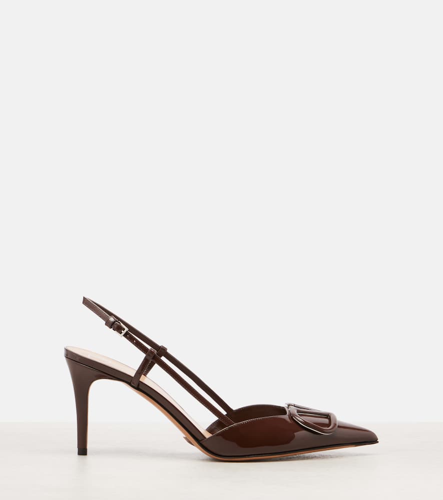 Valentino Patent Leather Slingback Pumps With Stiletto Heel In Brown