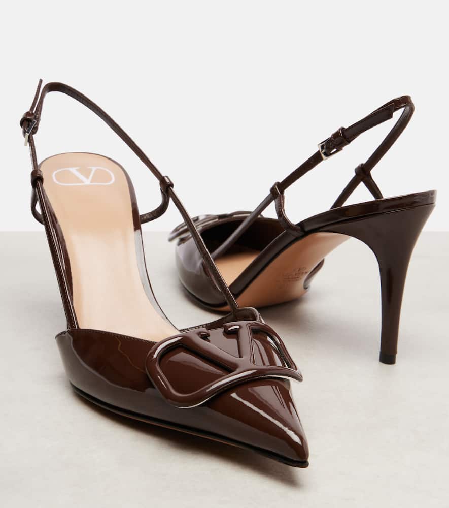 Valentino Patent Leather Slingback Pumps With Stiletto Heel In Brown