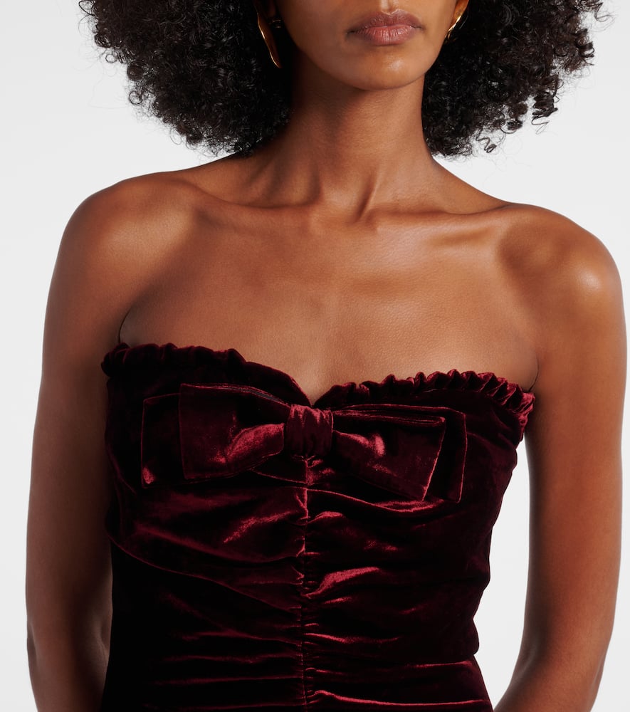 Alessandra Rich Bow-detail Ruched Velvet Gown In Burgundy