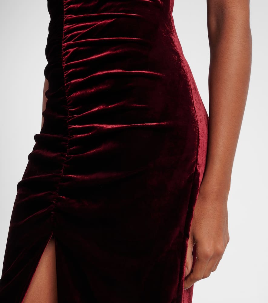 Alessandra Rich Bow-detail Ruched Velvet Gown In Burgundy
