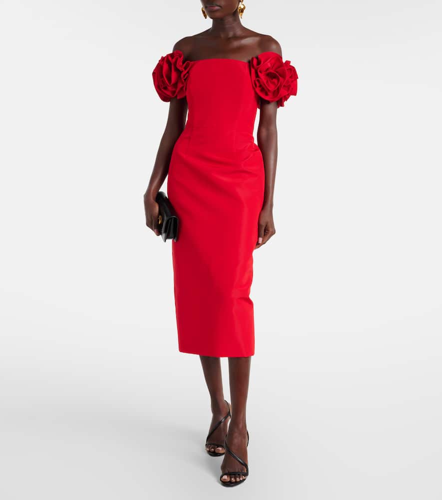 Carolina Herrera Off-shoulder Silk Cocktail Dress In Red