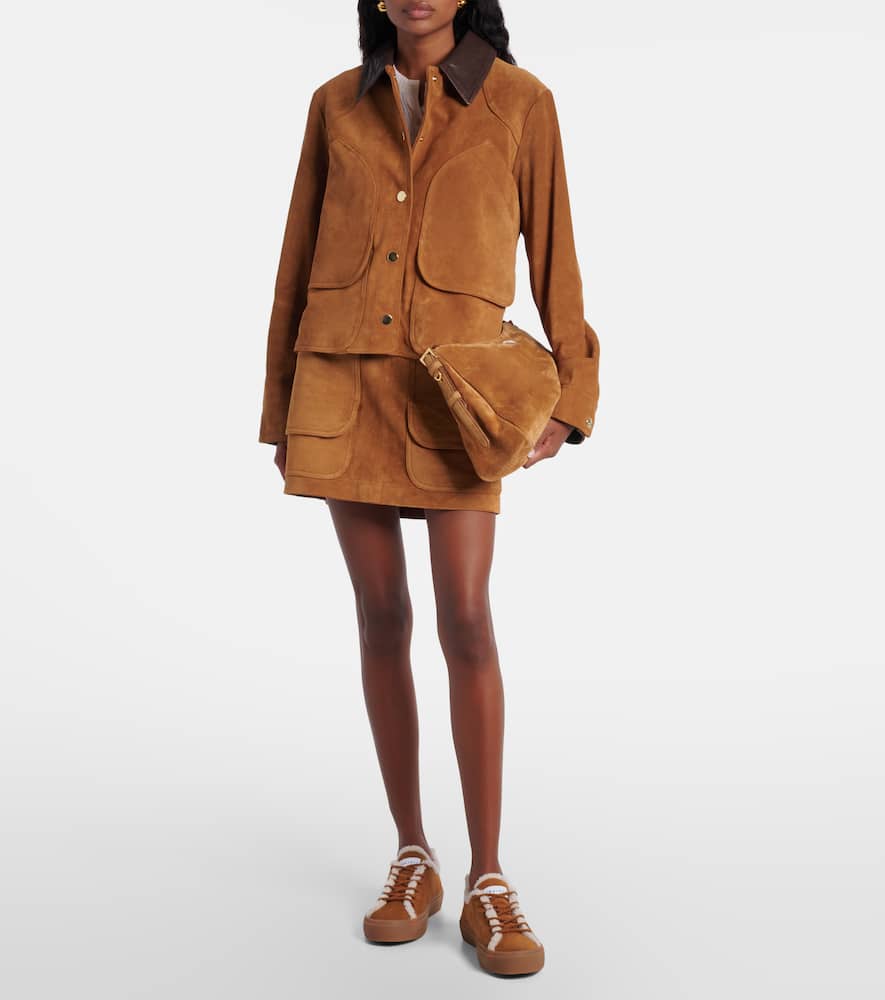 Inuikii Shearling-trimmed Suede Low-top Sneakers In Brown