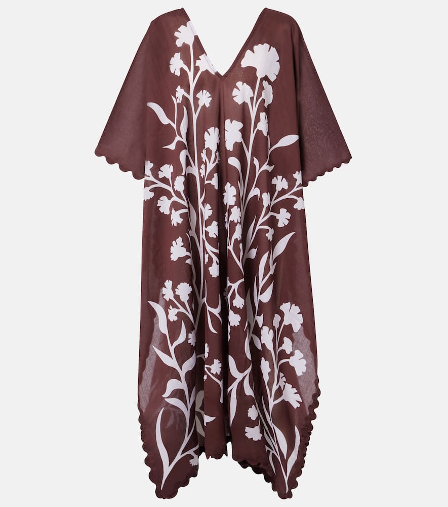 Juliet Dunn Floral Cotton Kaftan In Brown