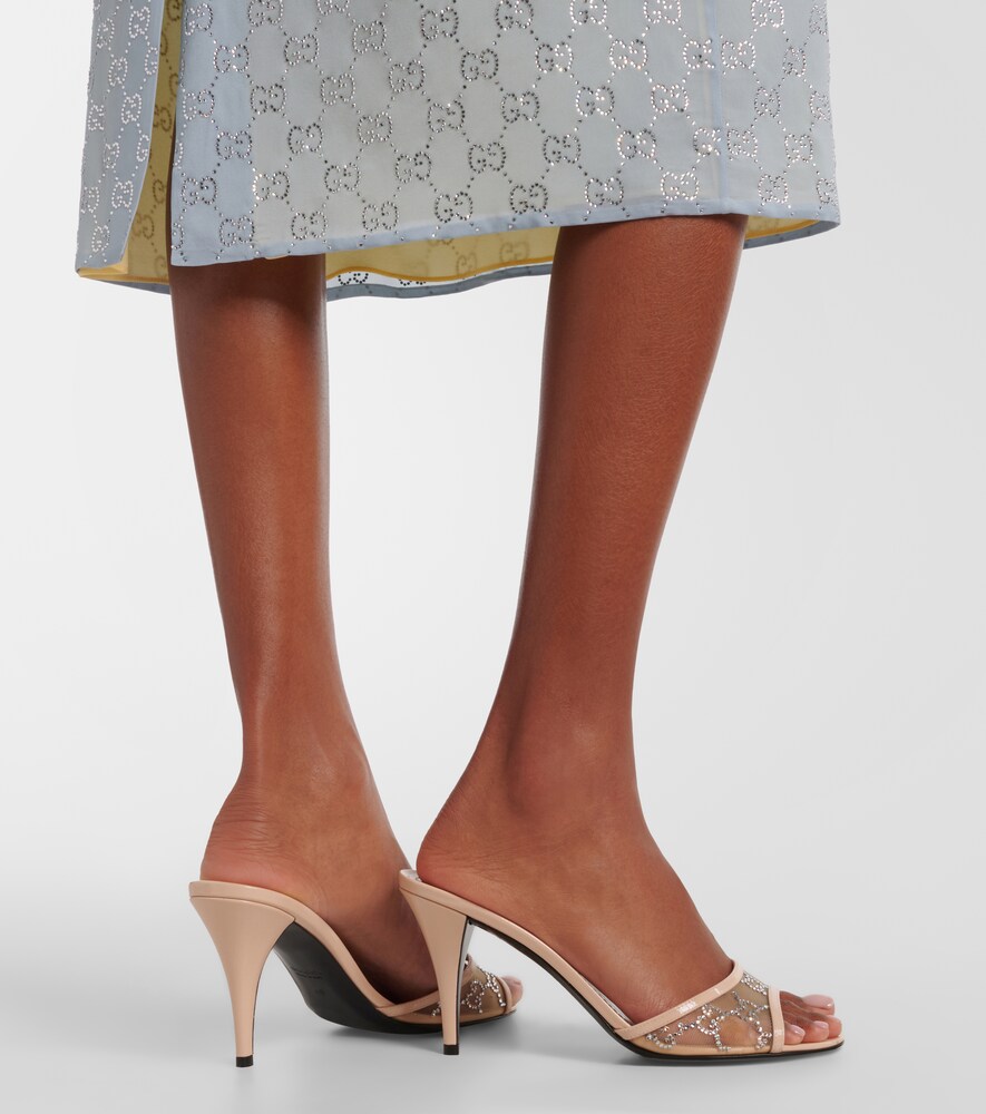 Gucci Erin GG embellished leather-trimmed mules