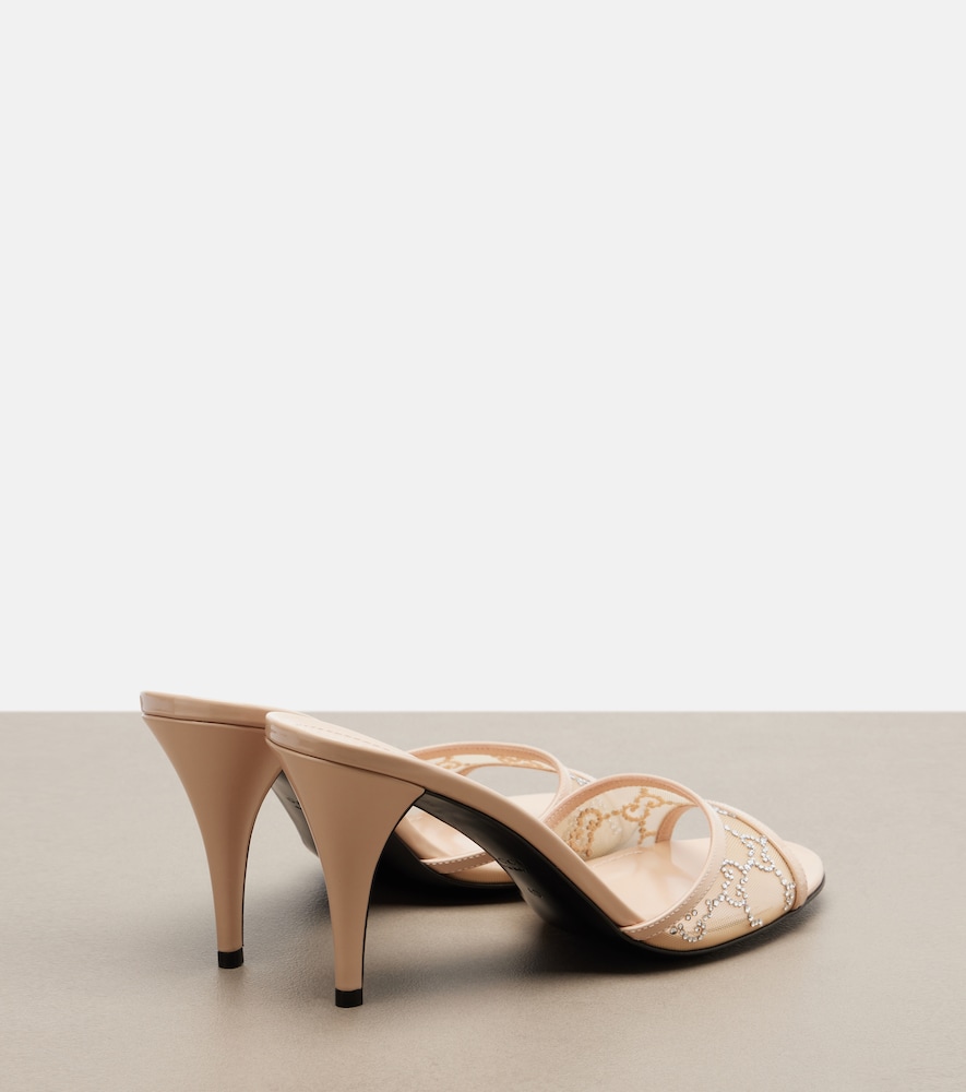  Gucci Gucci Erin Gg Embellished Leather-trimmed Mules 
