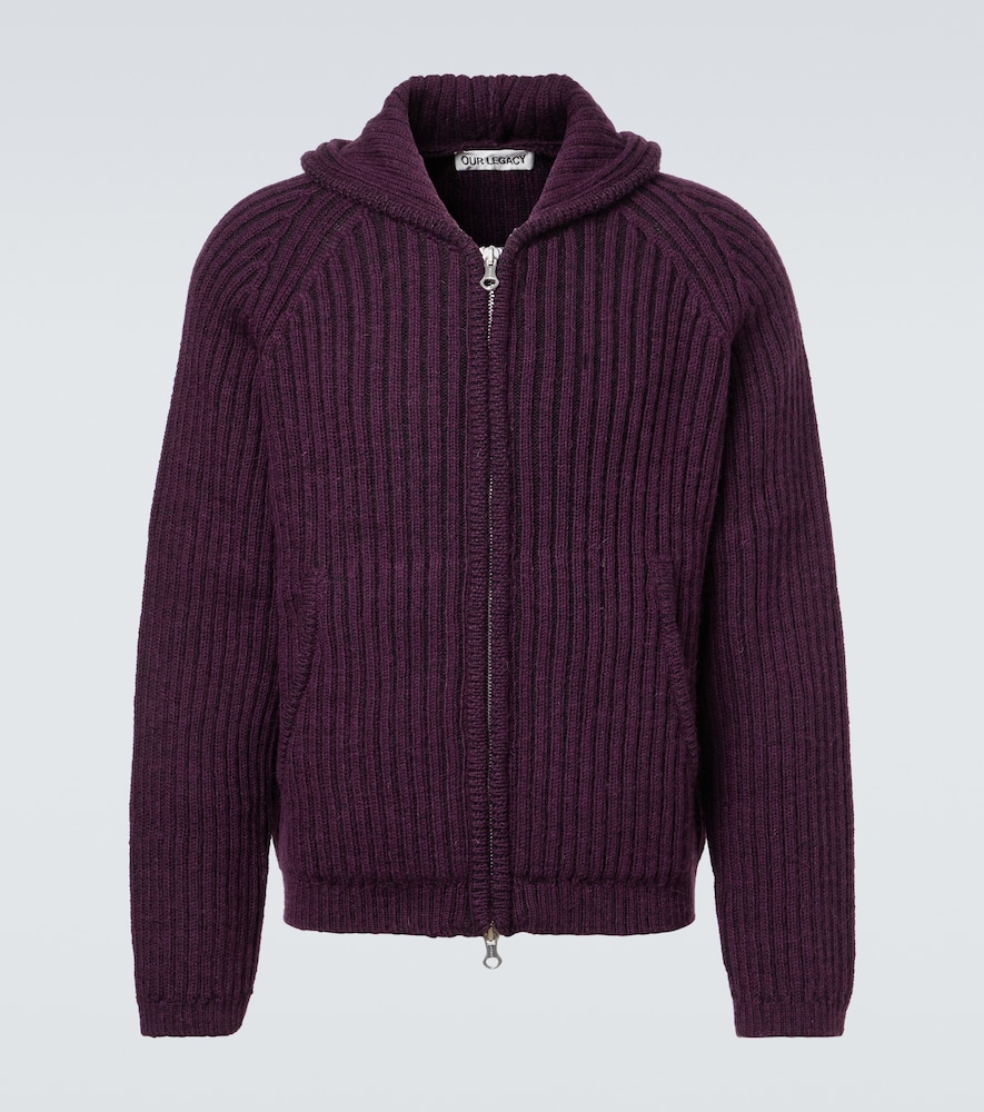 Our Legacy Level Ribbed Knit Wool Zip Up Hoodie