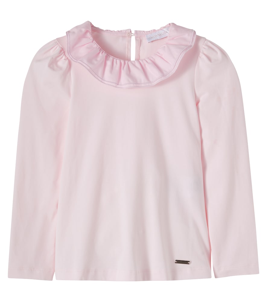 Top in jersey di misto cotone con volant