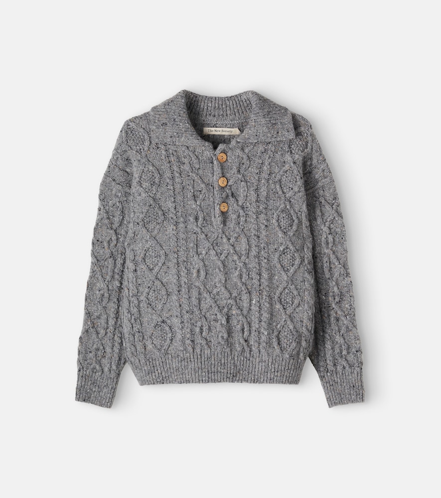 Pullover polo in misto lana a trecce