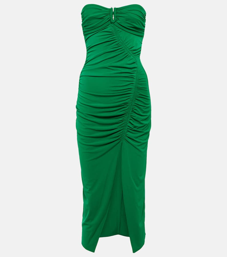 Self-Portrait Strapless jersey ruched midi dress