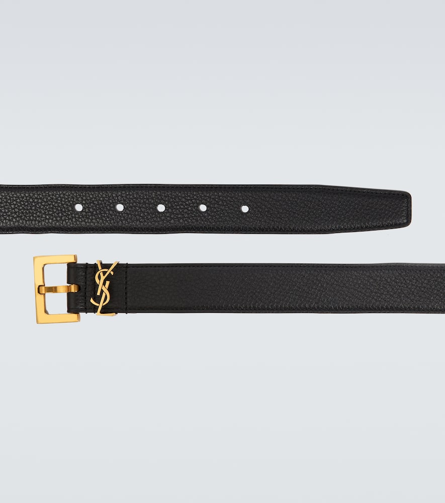 Shop Saint Laurent Slim Leather Belt In Black