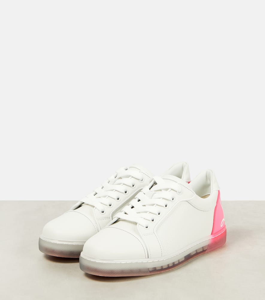 Shop Christian Louboutin Fun Vieira Leather Sneakers In Bianco/fluo Pink