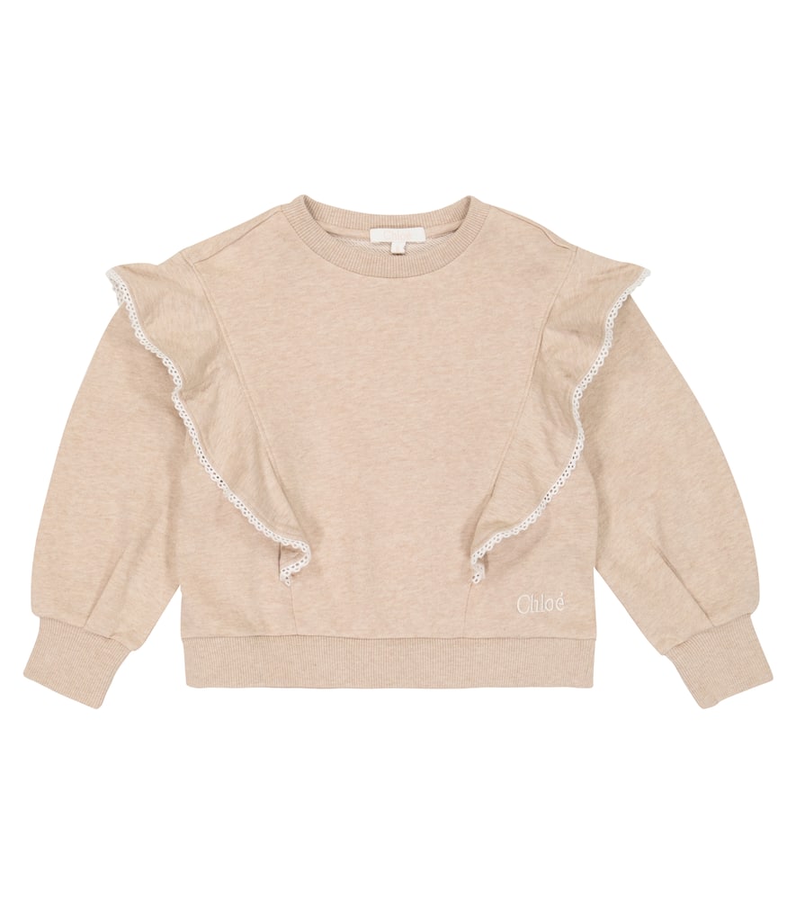 Chloé Ruffle-detail Crew Neck Sweatshirt In Beige