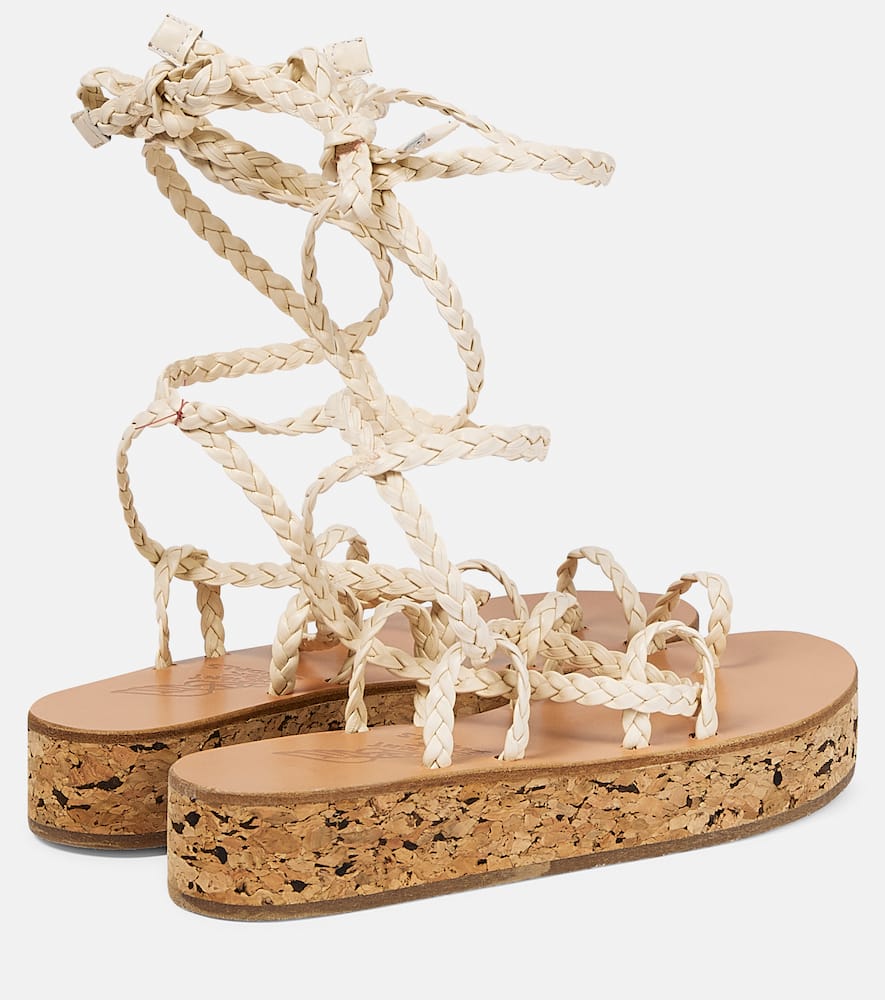 Shop Ancient Greek Sandals Caryatis Leather Platform Sandals In Beige