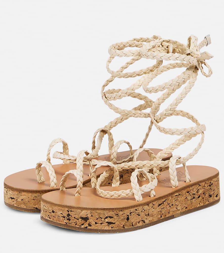 Shop Ancient Greek Sandals Caryatis Leather Platform Sandals In Beige