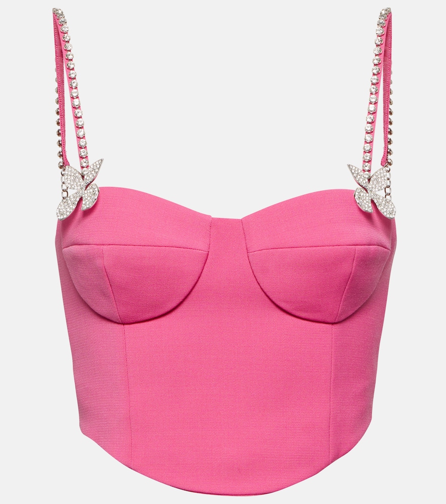 Area Embellished Wool Bustier In Carmine Rose