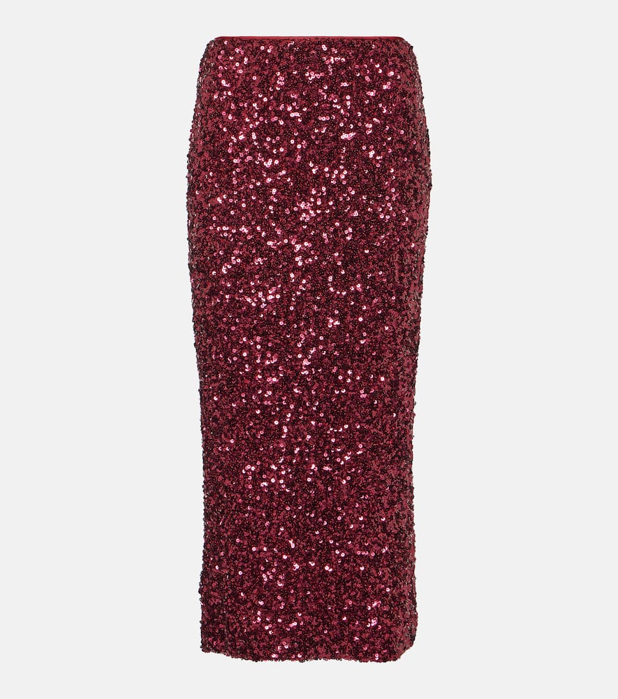 Rotate Birger Christensen Sequined Midi Pencil Skirt In Pink Polyester In Red