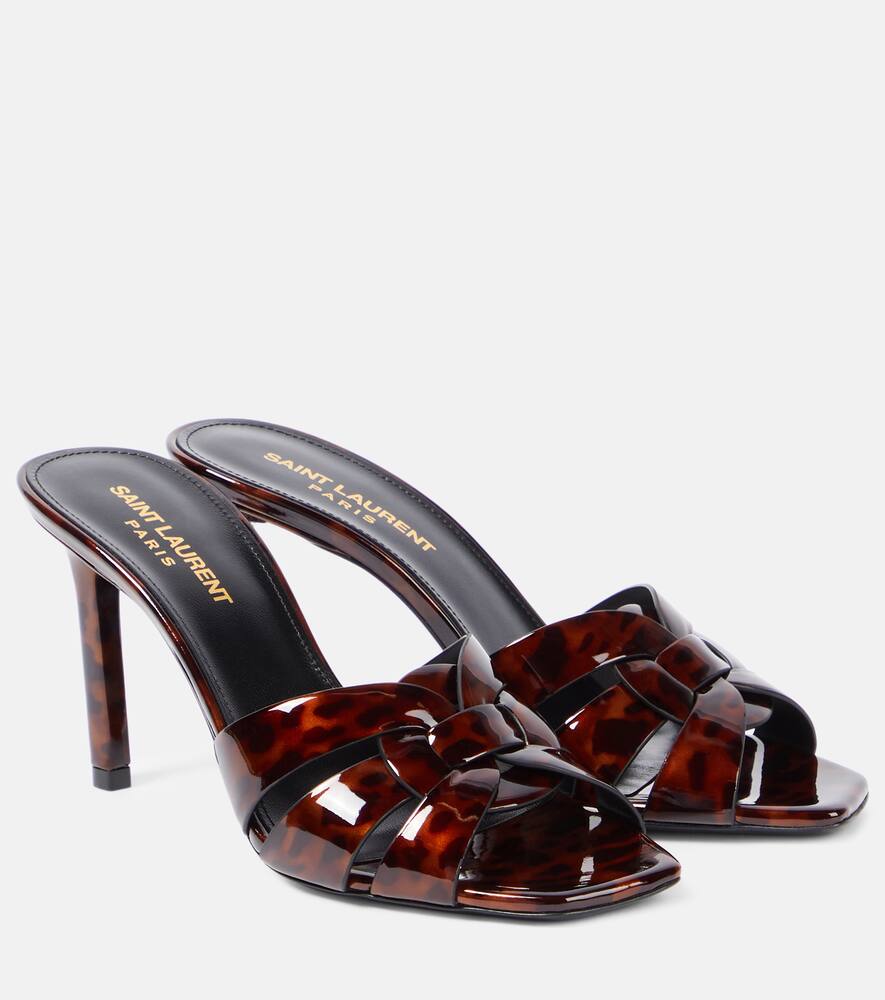 Shop Saint Laurent Tribute 85 Patent Leather Mules In Braun