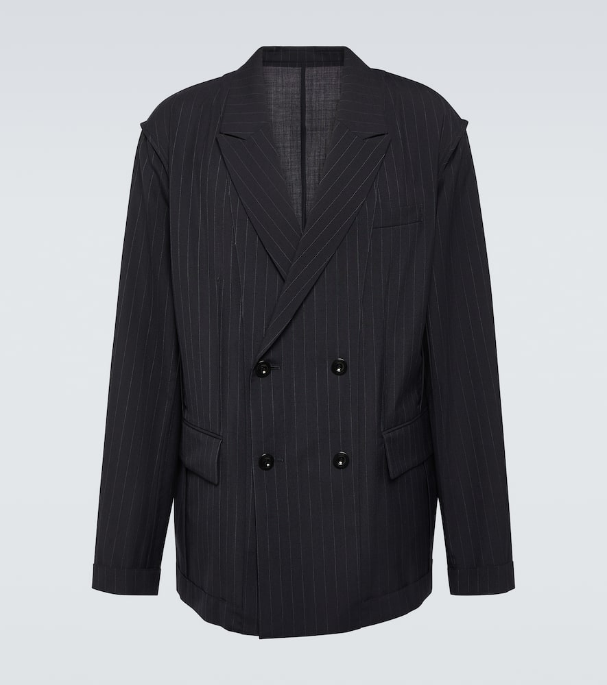 Shop Sacai Chalk Stripe Wool-blend Blazer In Blue