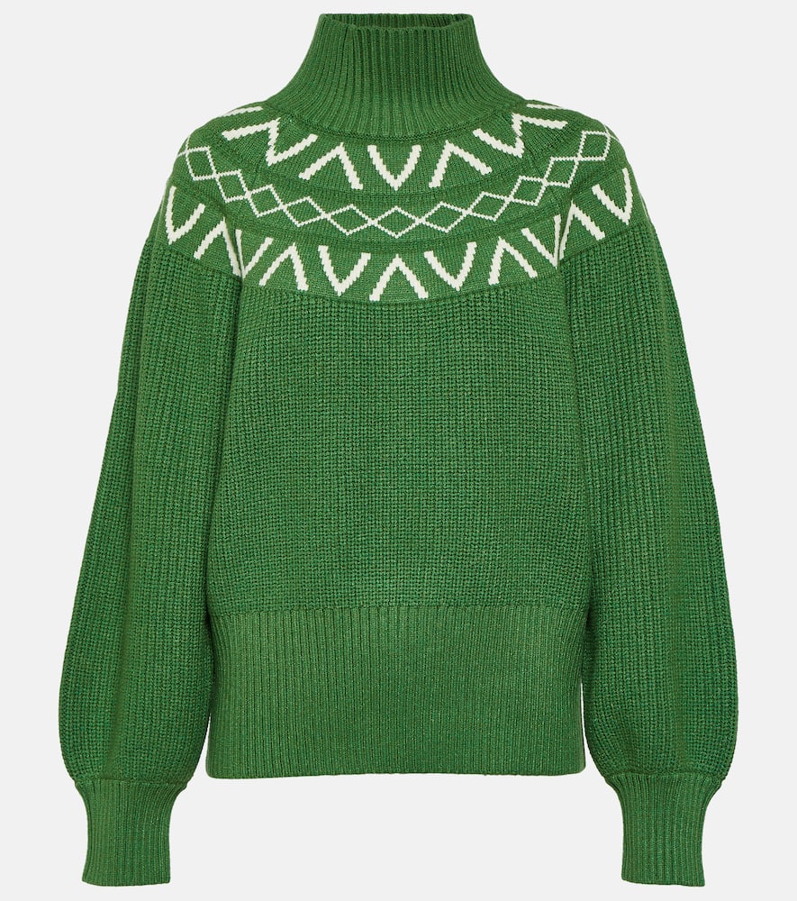 Shop Varley Marcie Fair Isle Turtleneck Sweater In Green