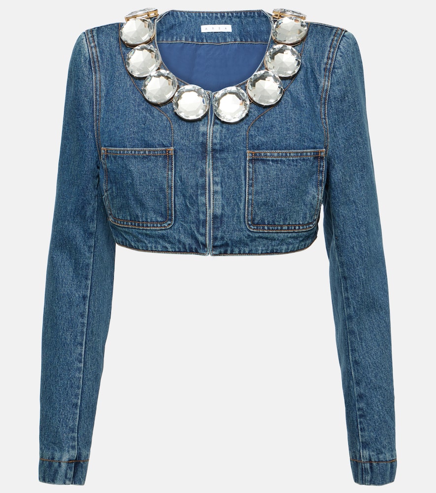 Area Embellished cropped denim jacket
