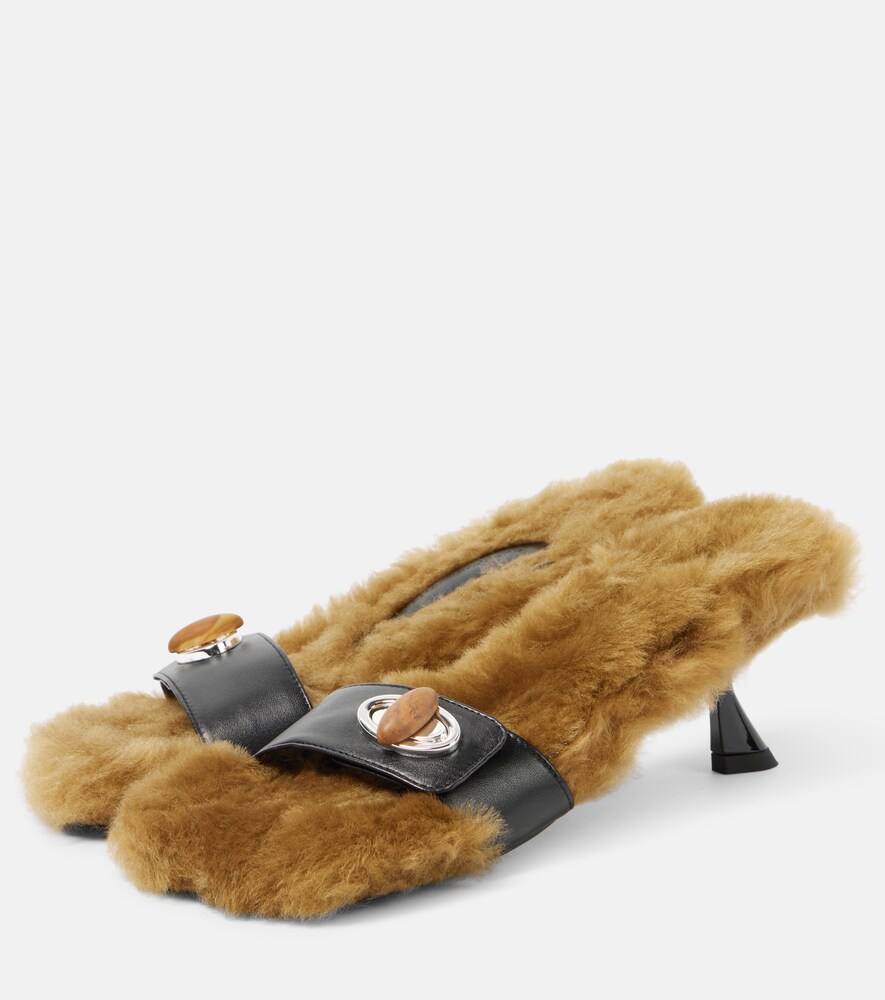 Christopher Esber Christopher Esber Turnlock Shearling-trimmed Mules 
