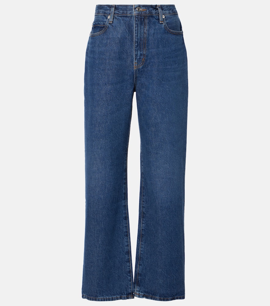Frame Womens The Ruler Crop Five-pockets Straight-leg High-rise Stretch-denim Jeans Written In Blue