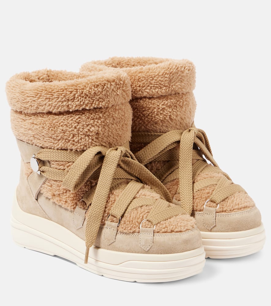 Moncler Insolux Suede And Faux Fur Snow Boots In Brown