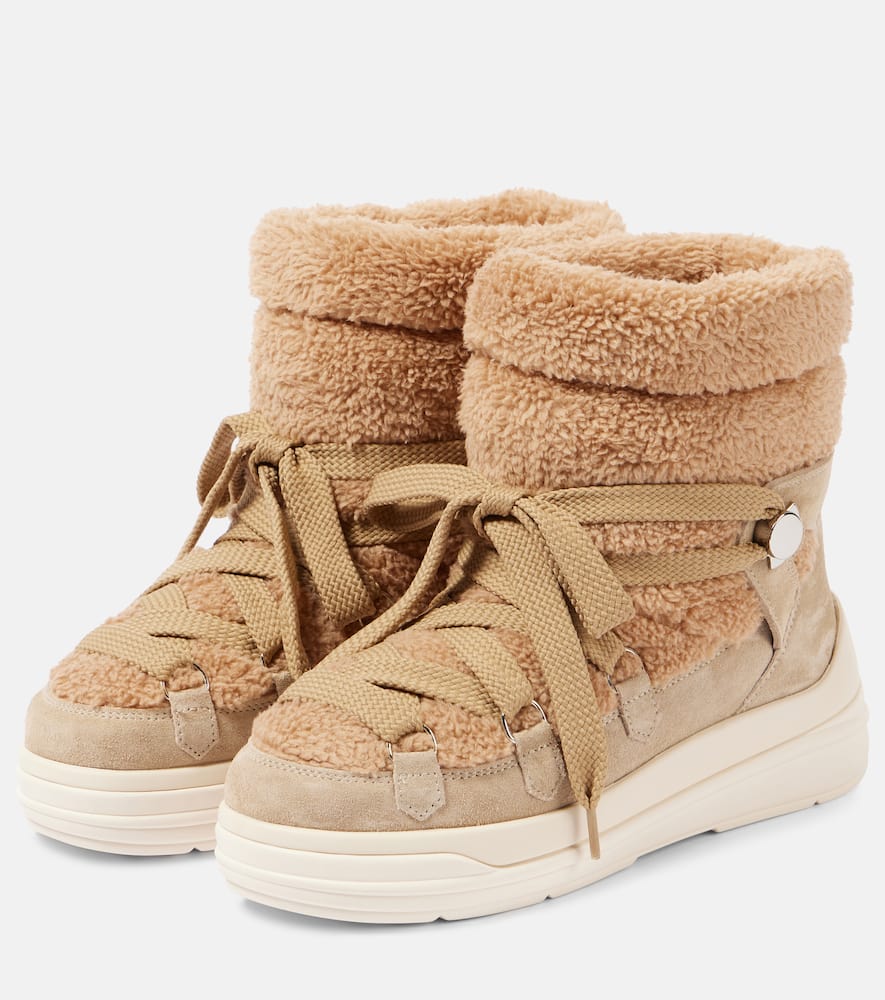 Moncler Insolux Suede And Faux Fur Snow Boots In Brown