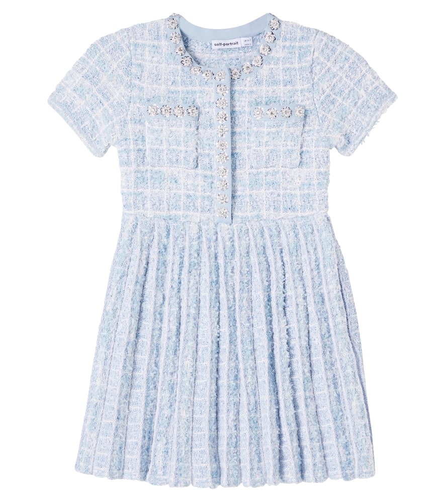 Self-portrait Embellished Tweed Dress In Blue