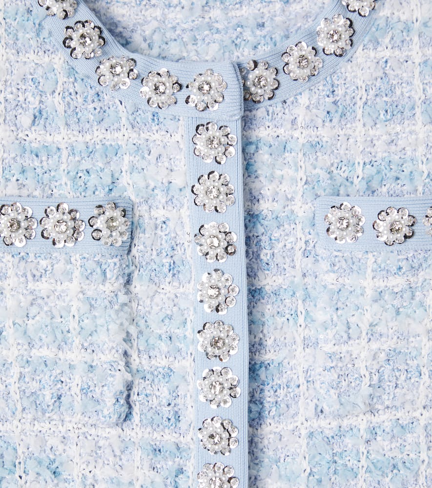 Self-portrait Embellished Tweed Dress In Blue