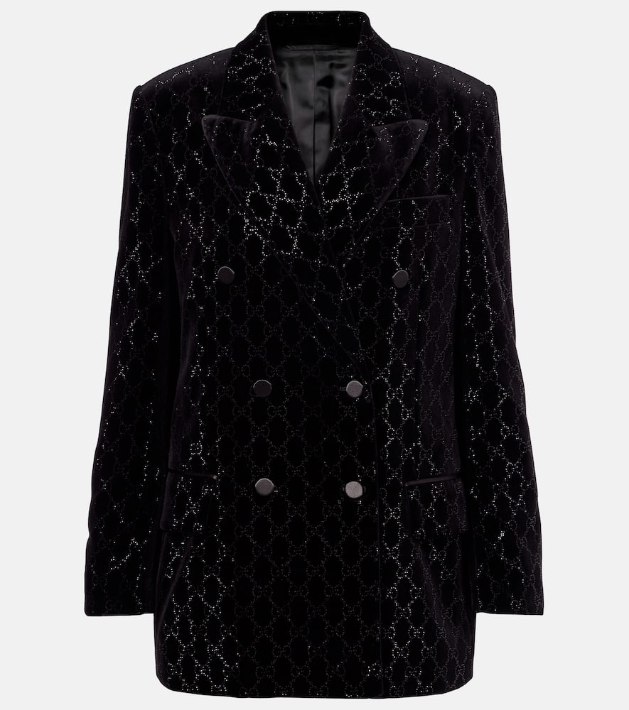 Gucci Double-breasted Velvet Coat Featuring Embroidery In Black