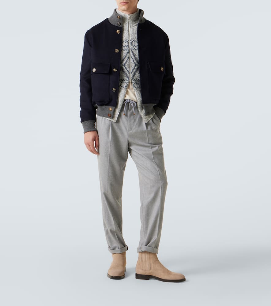 Brunello Cucinelli Argyle Wool, Silk And Cashmere Cardigan In Gray