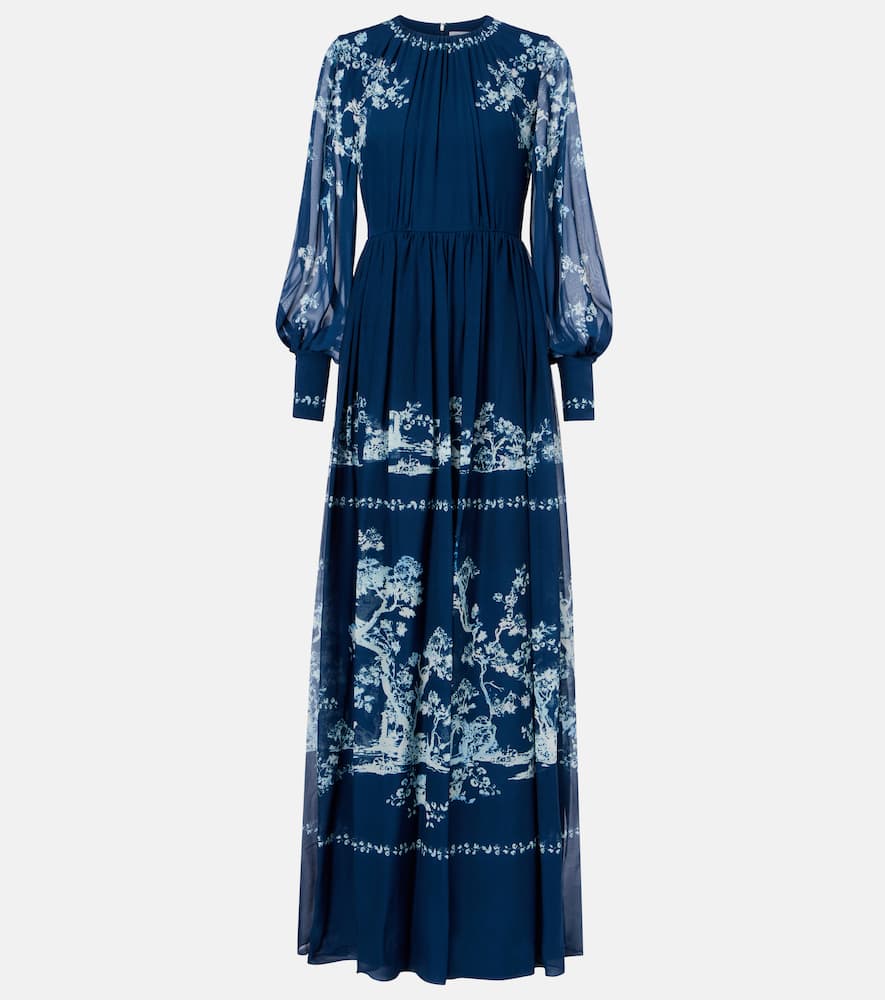Floral ruched silk gown