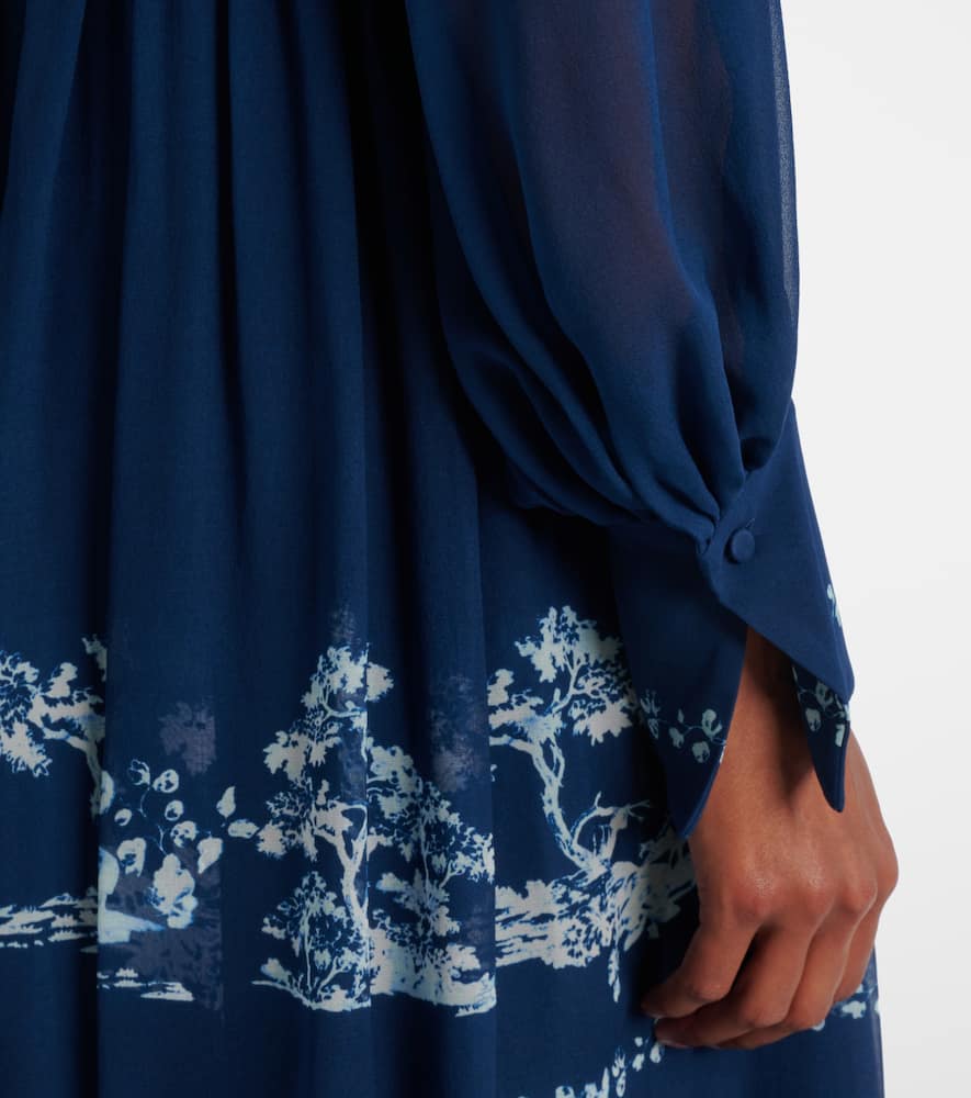 Erdem Floral Ruched Silk Gown In Blue